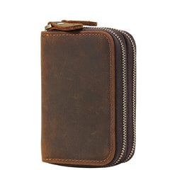 Vintage Leather Mens Small Cool Key Wallet Zipper Card Wallet for Men - imessengerbags