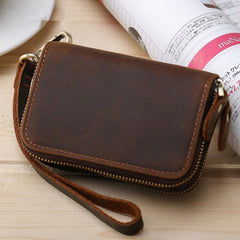 Vintage Leather Mens Small Cool Key Wallet Zipper Card Wallet for Men - imessengerbags