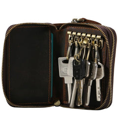 Vintage Leather Mens Small Cool Key Wallet Zipper Card Wallet for Men - imessengerbags