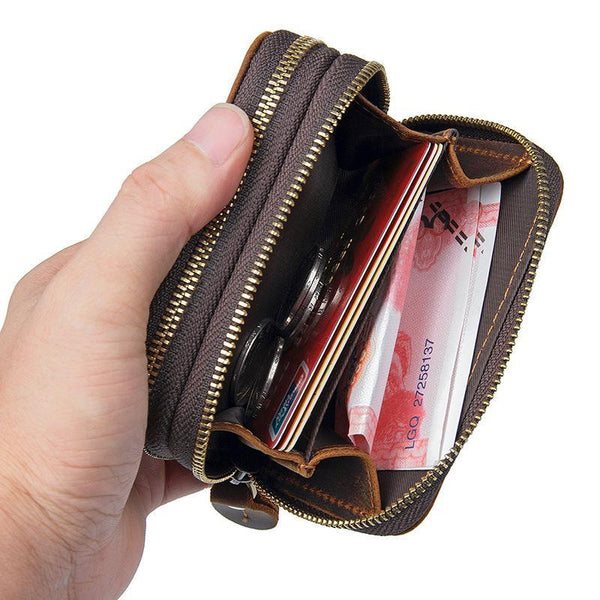Vintage Leather Mens Small Cool Key Wallet Zipper Card Wallet for Men - imessengerbags