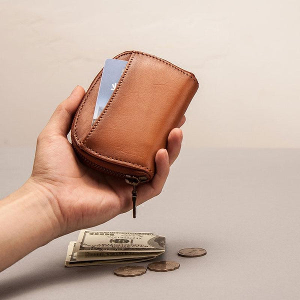 Vintage Leather Mens Small Wallet Zipper Card Coin Wallet for Men - imessengerbags