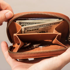 Vintage Leather Mens Small Wallet Zipper Card Coin Wallet for Men - imessengerbags