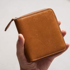 Vintage Leather Mens Small Wallet Zipper Small Wallet for Men - imessengerbags