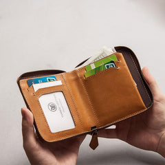 Vintage Leather Mens Small Wallet Zipper Small Wallet for Men - imessengerbags