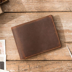 Vintage Leather Mens Small Wallets Bifold Slim billfold Wallet for Men - imessengerbags