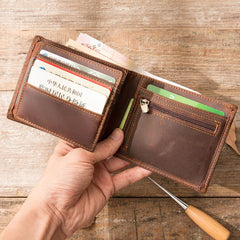 Vintage Leather Mens Small Wallets Bifold Slim billfold Wallet for Men - imessengerbags