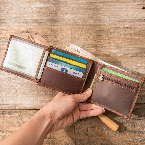 Vintage Leather Mens Small Wallets Bifold Slim billfold Wallet for Men - imessengerbags