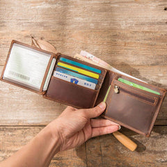Vintage Leather Mens Small Wallets Bifold Slim billfold Wallet for Men - imessengerbags