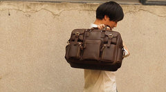 Vintage Leather Mens Travel Bag Cool Overnight Bag Work Handbag Business Bag for Men