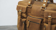 Vintage Leather Mens Travel Bag Cool Overnight Bag Work Handbag Business Bag for Men