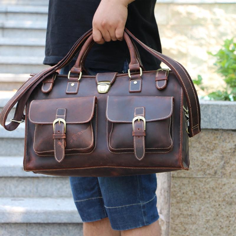 Vintage Leather Mens Handbag Weekender Bag Travel Bag Duffle Bag - imessengerbags