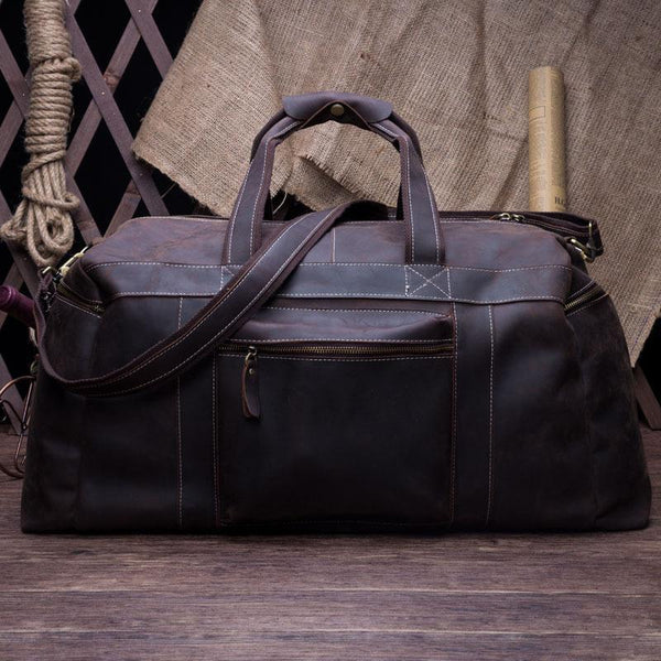 Vintage Leather Mens Weekender Bag Travel Bags Cool Duffle Bag for Men - imessengerbags