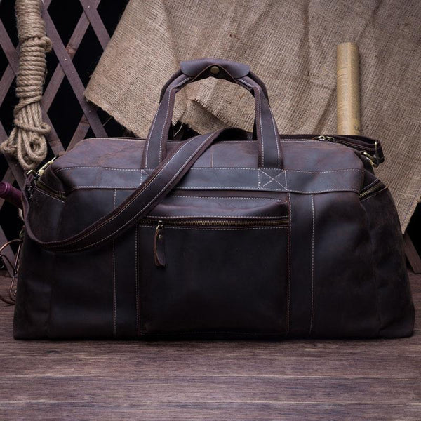 Vintage Leather Mens Weekender Bag Travel Bags Cool Duffle Bag for Men