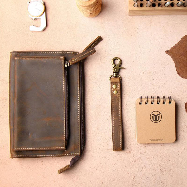 Vintage Leather Mens Zipper Wristlet Wallet Clutch Wallets for Men - imessengerbags