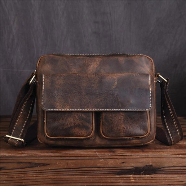 Vintage Leather Messenger Bag Shoulder Bag CrossBody Bag For Men - imessengerbags