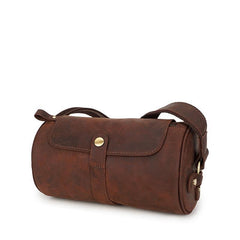 Vintage Leather Small Barrel Messenger Bag Shoulder Bag For Men