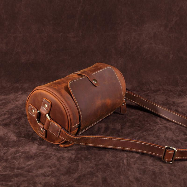 Vintage Leather Small Barrel Messenger Bag Shoulder Bag For Men - imessengerbags
