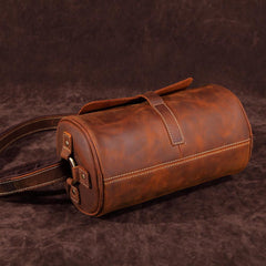 Vintage Leather Small Barrel Messenger Bag Shoulder Bag For Men