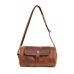 Vintage Leather Small Barrel Messenger Bag Shoulder Bag For Men