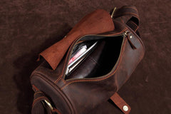 Vintage Leather Small Barrel Messenger Bag Shoulder Bag For Men