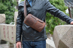 Vintage Leather Small Barrel Messenger Bag Shoulder Bag For Men