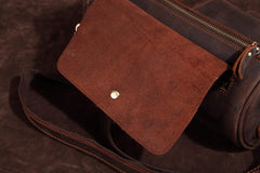 Vintage Leather Small Barrel Messenger Bag Shoulder Bag For Men