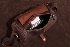 Vintage Leather Small Barrel Messenger Bag Shoulder Bag For Men