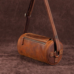Vintage Leather Small Barrel Messenger Bag Shoulder Bag For Men