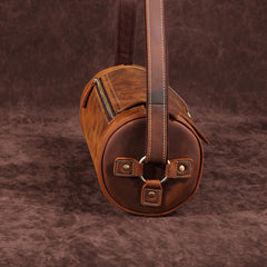 Vintage Leather Small Barrel Messenger Bag Shoulder Bag For Men