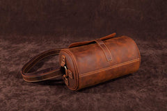 Vintage Leather Small Barrel Messenger Bag Shoulder Bag For Men