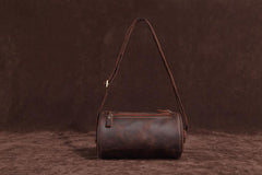 Vintage Leather Small Barrel Messenger Bag Shoulder Bag For Men