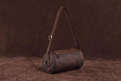 Vintage Leather Small Barrel Messenger Bag Shoulder Bag For Men