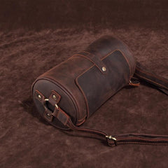 Vintage Leather Small Barrel Messenger Bag Shoulder Bag For Men