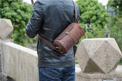 Vintage Leather Small Barrel Messenger Bag Shoulder Bag For Men