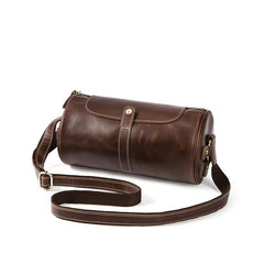 Vintage Leather Small Barrel Messenger Bag Shoulder Bag For Men