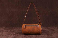 Vintage Leather Small Barrel Messenger Bag Shoulder Bag For Men