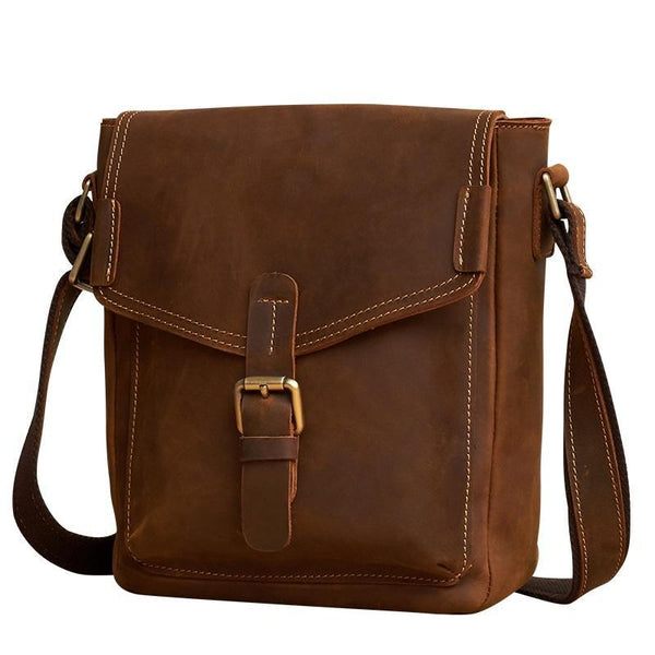 Vintage Leather Small Messenger Bag Shoulder Bag Crossbody For Men - imessengerbags