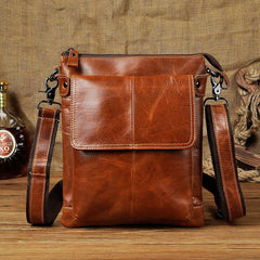 Cool Leather Mens Small Brown Messenger Bag Vintage Shoulder Bags For Men