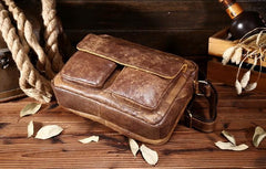 Vintage Leather Small Messenger Bag Shoulder Bag For Men