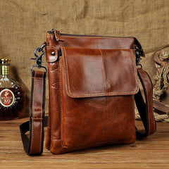 Cool Leather Mens Small Brown Messenger Bag Vintage Shoulder Bags For Men