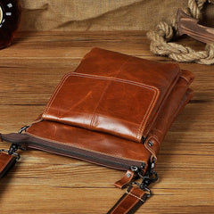 Cool Leather Mens Small Brown Messenger Bag Vintage Shoulder Bags For Men
