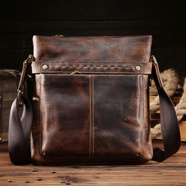 Vintage Leather Mens Cool Small Messenger Bag Cool Shoulder Bag For Men - imessengerbags