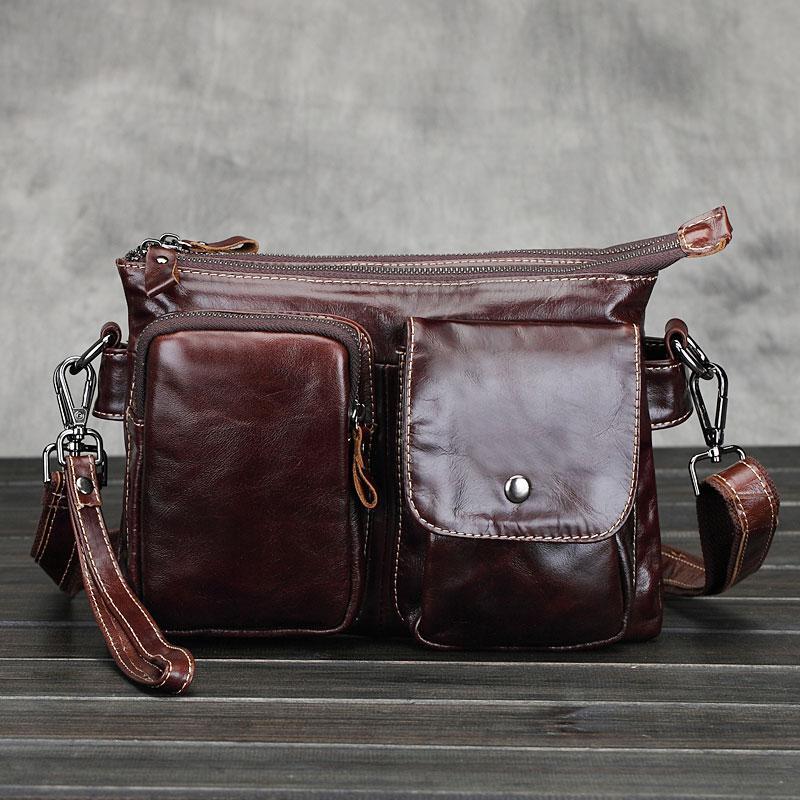 Leather Mens Coffee Cool Small Messenger Bag Vintage Shoulder Bags For Men