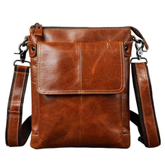 Cool Leather Mens Small Brown Messenger Bag Vintage Shoulder Bags For Men