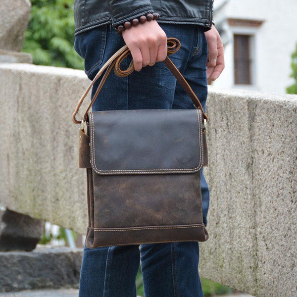 Cool Leather Mens Small Messenger Bags Vintage Shoulder Bags For Men - imessengerbags
