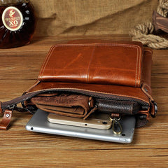Cool Leather Mens Small Brown Messenger Bag Vintage Shoulder Bags For Men