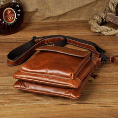 Cool Leather Mens Small Brown Messenger Bag Vintage Shoulder Bags For Men