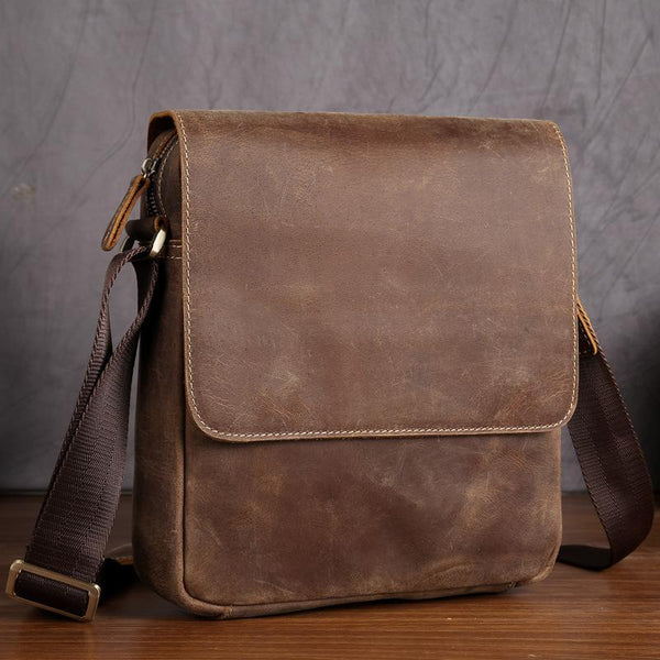 Leather Mens Brown Cool Messenger Bag Vintage Shoulder Bags For Men - imessengerbags