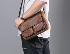 Vintage Leather Small Messenger Bag Shoulder Bag For Men