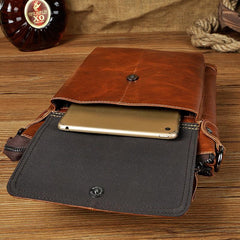 Cool Leather Mens Small Brown Messenger Bag Vintage Shoulder Bags For Men